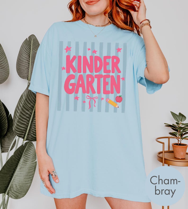 Comfort Colors Kindergarten Teacher Shirt, School Staff Team Shirts, Back to School Tee, Teacher Gift, Retro Stripe Elementary TShirt image 3