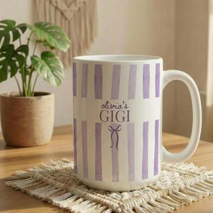 Custom Grandma Mug, Nana Stripe Coffee Cup, New Grandma Gifts, Mother's Day Gift, Grandmother Present, New Baby Gift for Grandmas Purple