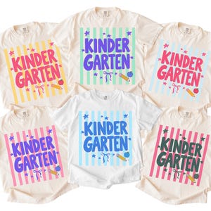 Comfort Colors Kindergarten Teacher Shirt, School Staff Team Shirts, Back to School Tee, Teacher Gift, Retro Stripe Elementary TShirt image 8