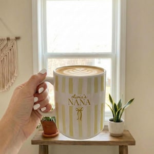 Custom Grandma Mug, Nana Stripe Coffee Cup, New Grandma Gifts, Mother's Day Gift, Grandmother Present, New Baby Gift for Grandmas Yellow