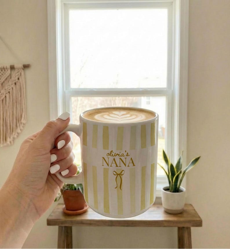 Custom Grandma Mug, Nana Stripe Coffee Cup, New Grandma Gifts, Mother's Day Gift, Grandmother Present, New Baby Gift for Grandmas Yellow