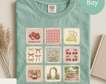 Comfort Colors Vintage Summer Stamp TShirt, Retro Cottagecore Garden Lover Tee, Trendy Cute Boho Vacation Stamp T Shirt