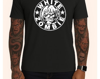 Camiseta blanca con estampado de zombie de terror: camiseta unisex estilo punk metal.