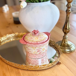 Temp-tations Old World Covered Pot | Pink Floral Ceramic Cookware, Oven Safe Dish