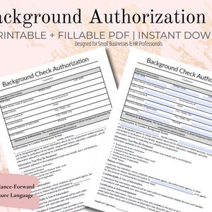 Formulario de autorización de verificación de antecedentes de empleados / PDF imprimible y rellenable / Descarga instantánea / Plantilla de RR.