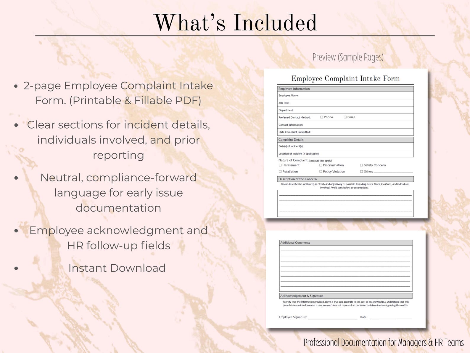 Employee Complaint Intake Form | Printable + Fillable PDF | HR ...