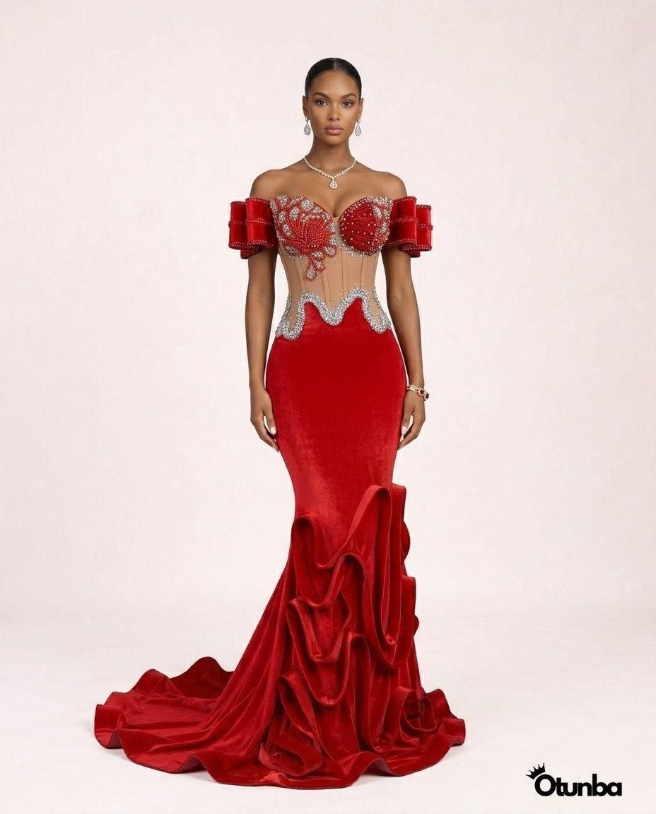 open lace back dress Tina Holly Couture TW024 Red Corset Lace Glitter Mermaid Formal Dress main image 1