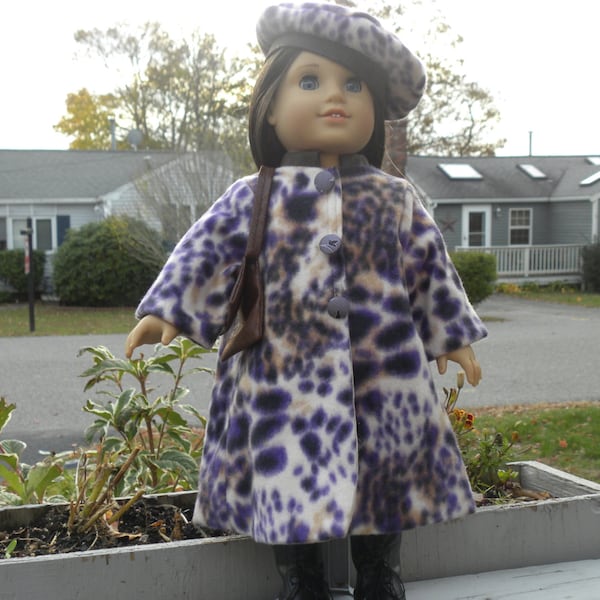 Cheetah Print Lined Coat, tam & purse created for 18" dolls