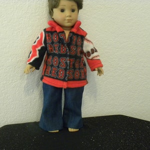 Boston Red Sox fleece jacket and blue jeans created for 18 dolls image 3