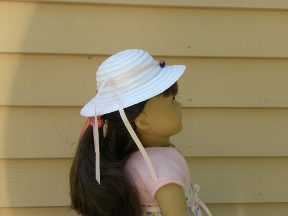 Doll Clothes fits 18" American Girl Summer White Straw Sun Hat Bonnet