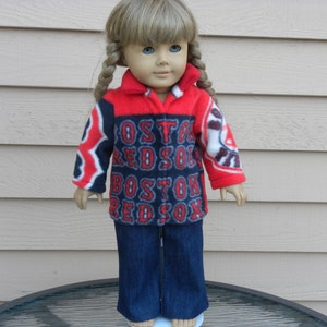 Boston Red Sox fleece jacket and blue jeans created for 18 dolls image 1