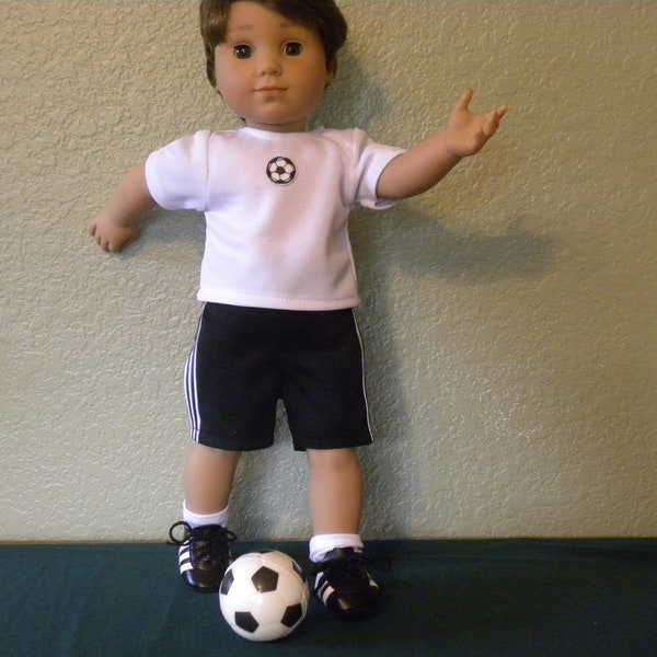 Black and White Soccer Uniform designed for 18" dolls