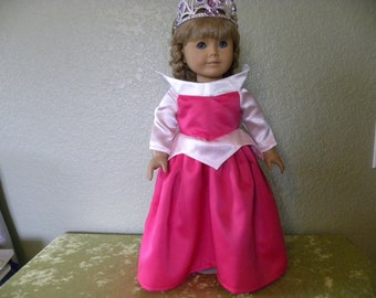 Pink and white Sleeping Beauty gown with tiara created for 18" dolls