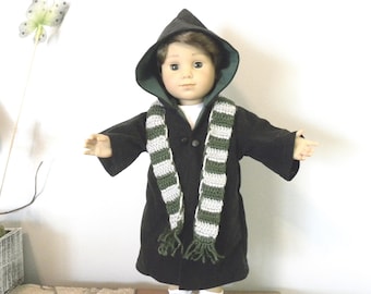 Schwarz-grüner Zauberer Kimono mit passendem Schal für 18-Zoll-Puppen