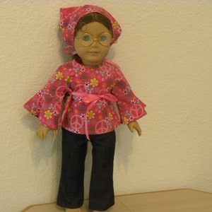 Pink Peace Blouse, Jeans, Bandanna and Eye Glasses designed for 18" dolls