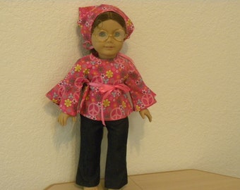 Pink Peace Blouse, Jeans, Bandanna and Eye Glasses designed for 18" dolls such as American Girl