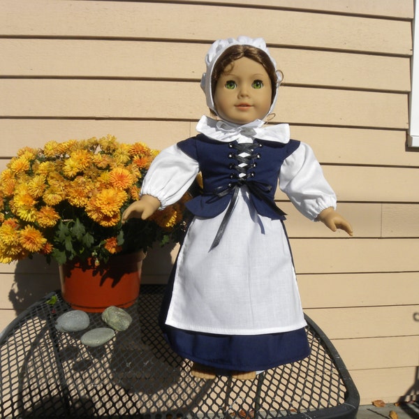 Navy Blue and White Pilgrim Dress created for 18" dolls