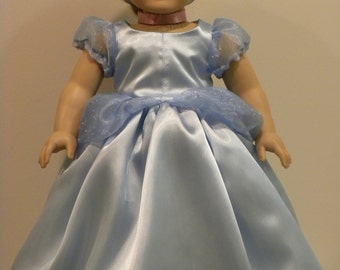 Cinderella's Blue Gown, petticoat, headband and ribbon necklace  created for 18" dolls