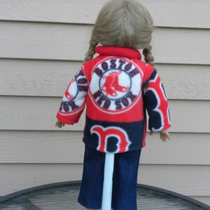 Boston Red Sox fleece jacket and blue jeans created for 18 dolls image 2