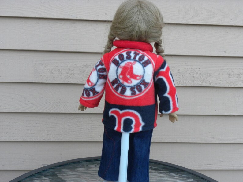 Boston Red Sox fleece jacket and blue jeans created for 18 dolls image 2