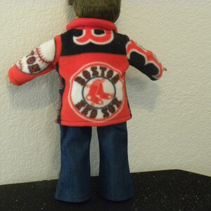 Boston Red Sox fleece jacket and blue jeans created for 18 dolls image 5