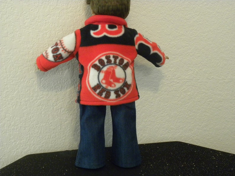 Boston Red Sox fleece jacket and blue jeans created for 18 dolls image 5