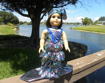 Disfraz de sirena para muñeca de 45 cm (18 pulgadas), incluye sombrero, gargantilla y aletas incorporadas.