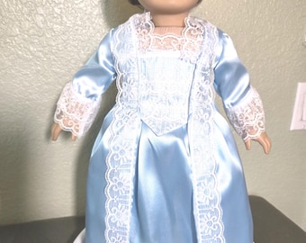 Blaues Spitzenkleid mit Schnürung für 18"Puppen