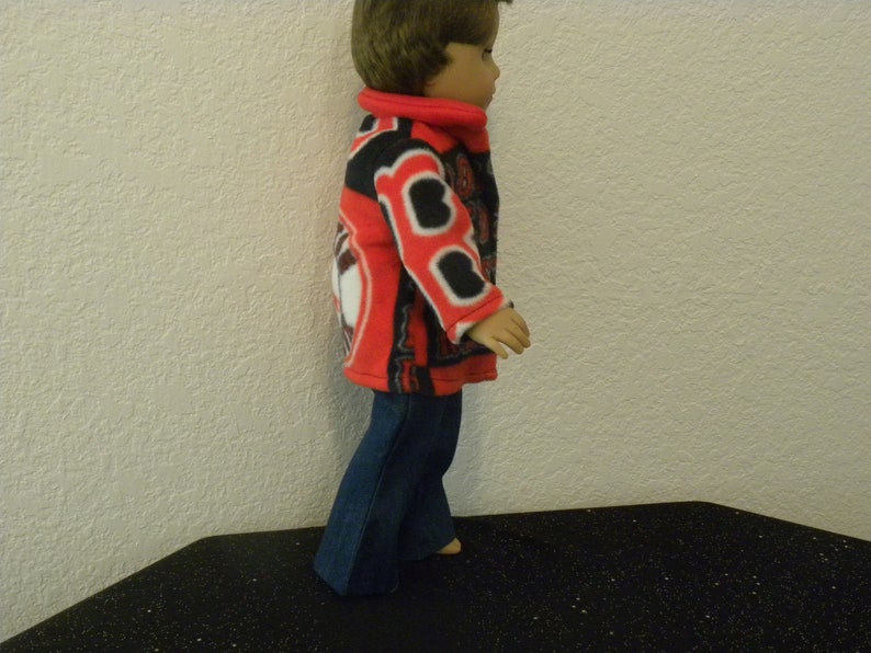 Boston Red Sox fleece jacket and blue jeans created for 18 dolls image 4