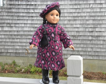 Purple & Black Animal Print Coat, tam and purse created for 18" dolls