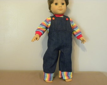 Blue overalls with stripe shirt for 18" dolls