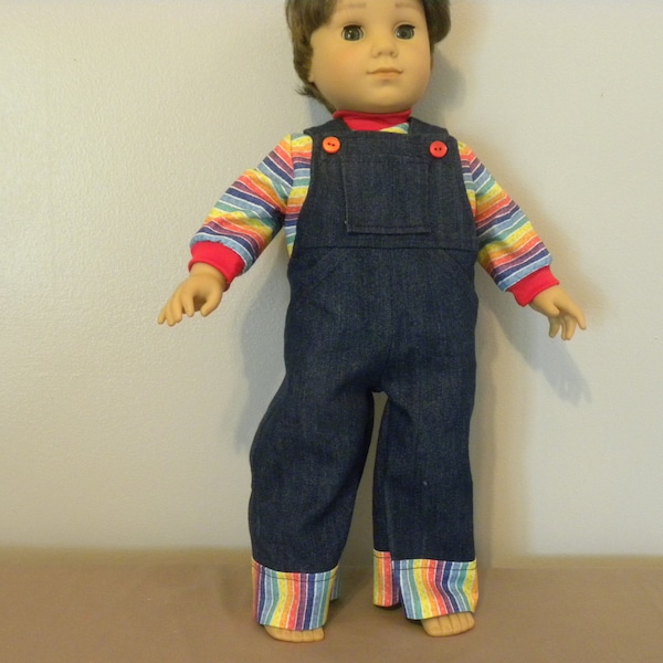Blue overalls with stripe shirt for 18" dolls