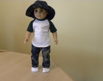 Baseball Tee. blue jeans and hat created for 18" dolls