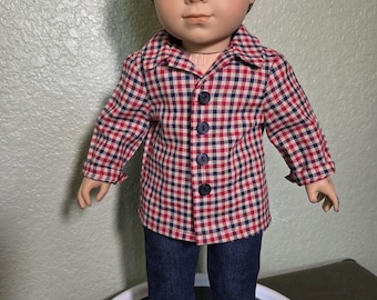 18" Junge Puppe kariertes Hemd und Blue Jeans