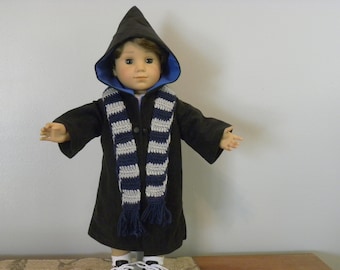 Schwarz-blaue Zauberer-Robe mit Schal für 18-Zoll-Puppen