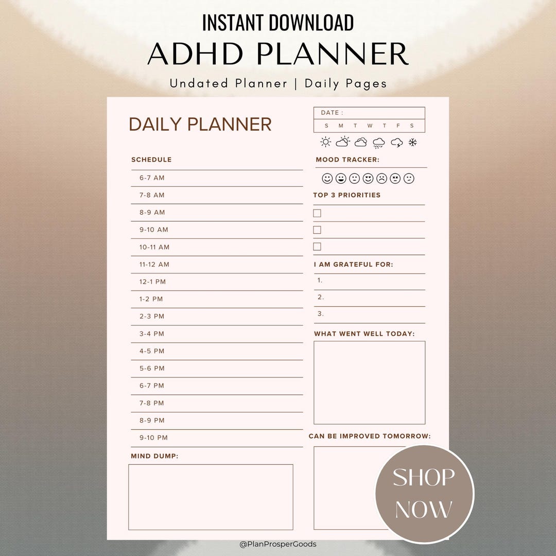 ADHD Daily Planner Printable | Fillable Digital PDF | ADHD to Do List ...