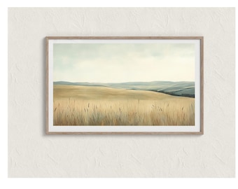 Soft Rolling Hills Landscape Print, Minimal Neutral Field Art, Scandinavian Horizon Wall Decor