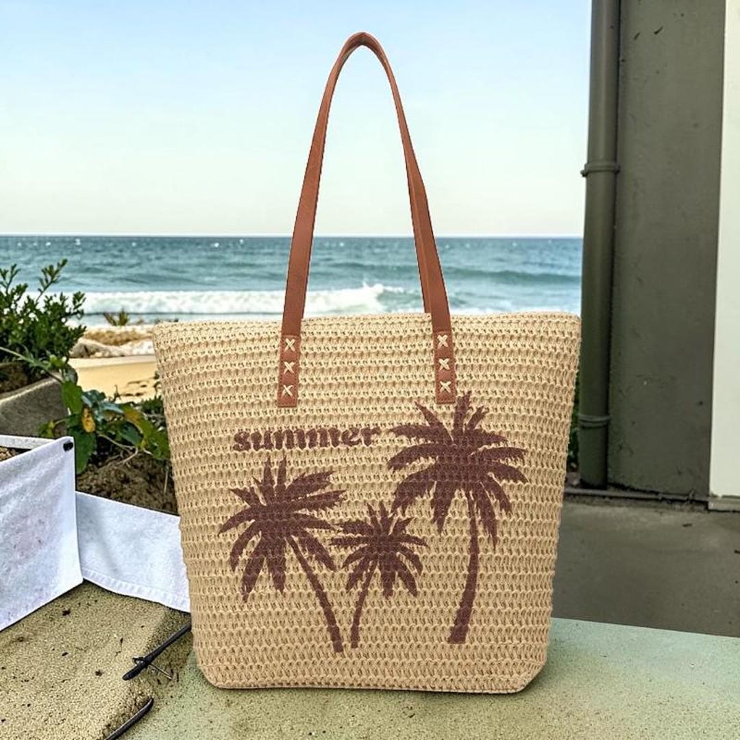 Straw Woven Beach Tote Tree Print Summer Shoulder Bag Large Capacity - Etsy