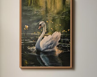 Elegant Swan Printable Art | Serene Nature Wall Decor | Calm Lake Artwork