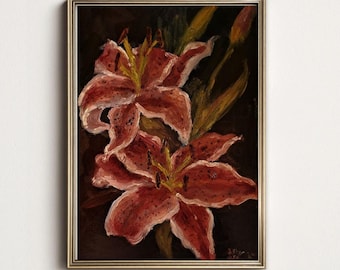 Red Lily Oil Painting Printable Floral Wall Art