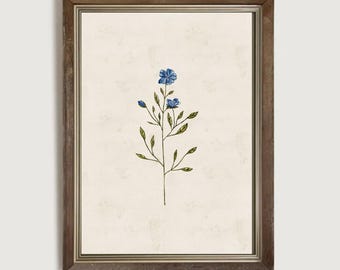 Blue Botanical Print, Vintage Floral Wall Art, Cottagecore French Country Decor
