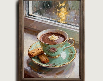 Hot Chocolate Oil Painting Printable Kitchen Wall Art