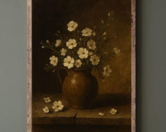 Vintage Floral Still Life Printable Wall Art, Rustic Flower Digital Download