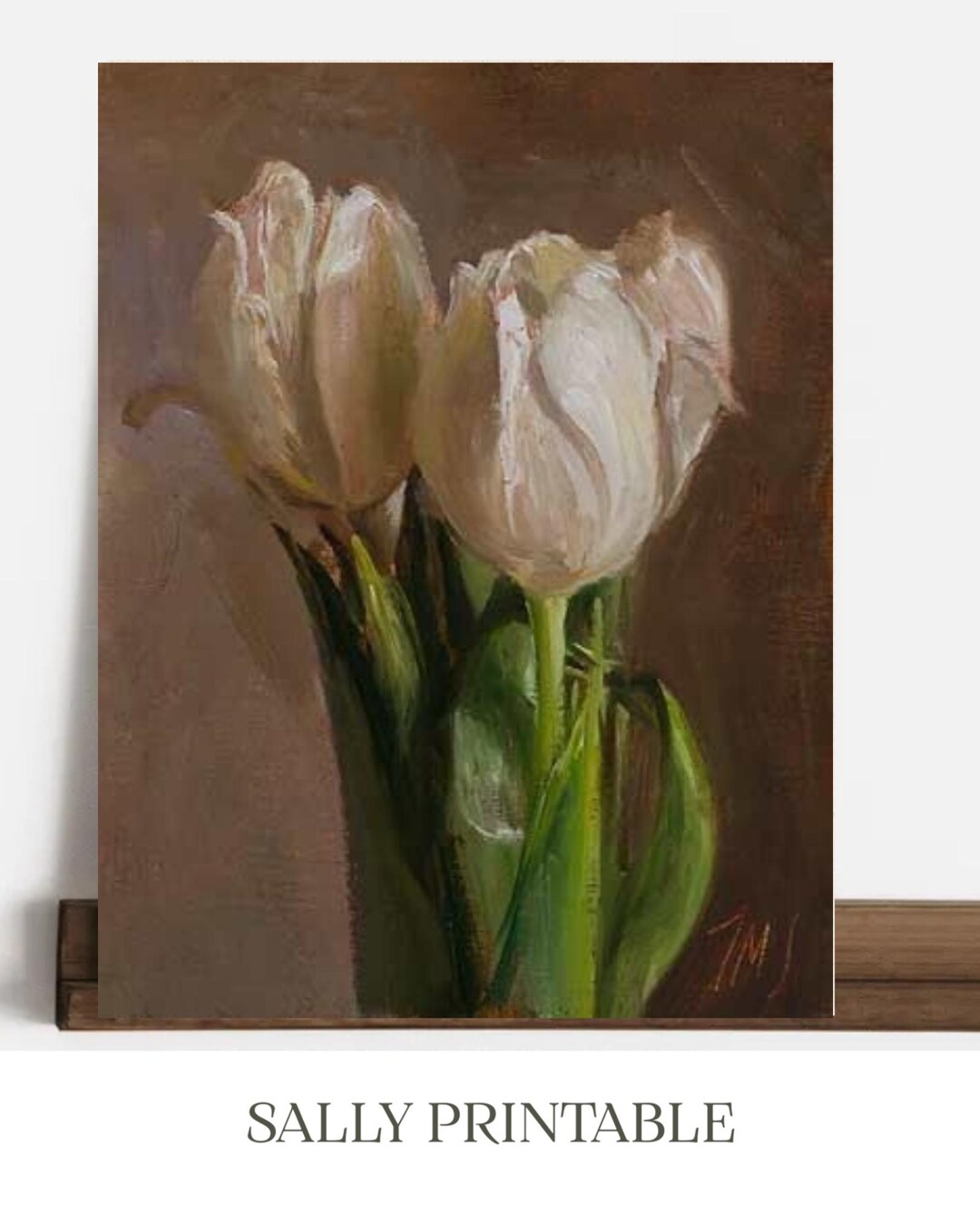 White Tulip Oil Painting Printable Floral Wall Art - Etsy