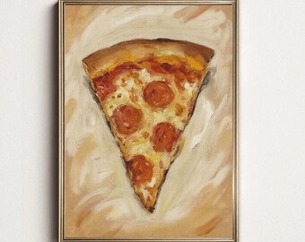 Pepperoni Pizza Slice Oil Painting Printable Wall Art