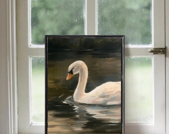 Swan Printable Wall Art, Elegant Nature Painting Digital Download