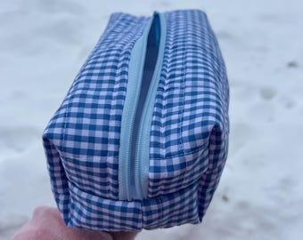 Hand Sewn Quilted Box Bag, Patchwork Makeup Travel Bag