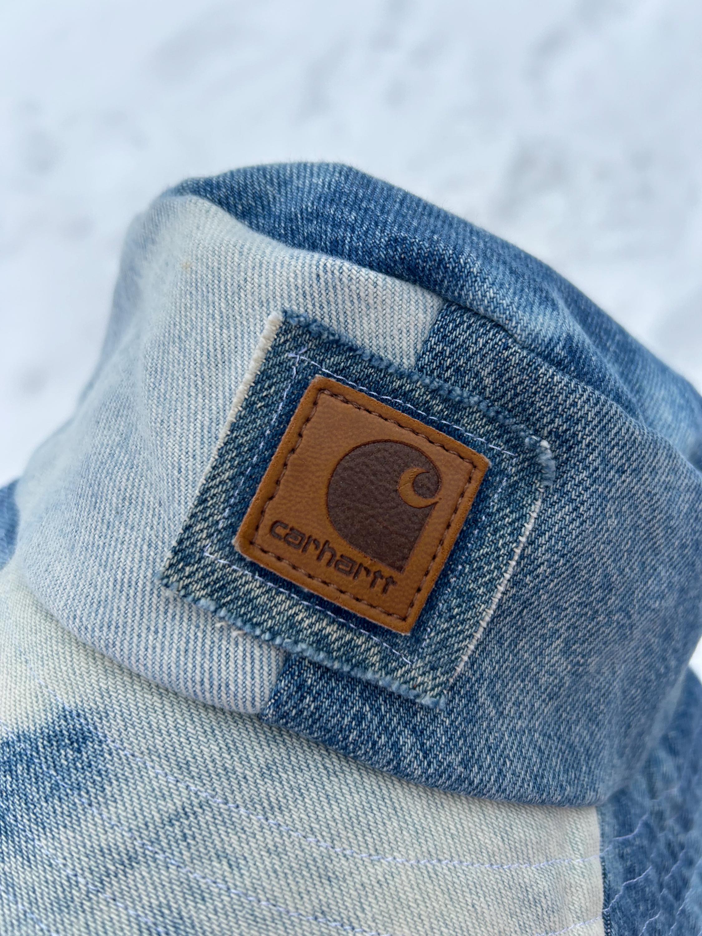 Upcycled Patchwork Carhartt Denim Bucket Hat, Raw Edges, Adult