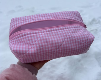 Hand Sewn Patchwork Quilted Box Bag, Travel Makeup Organizer