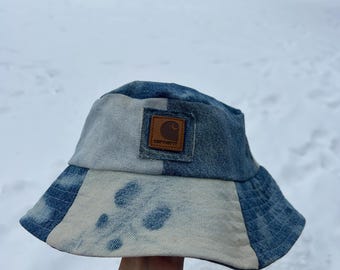 Upcycled Patchwork Carhartt Denim Bucket Hat, Raw Edges, Adult